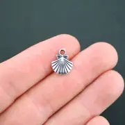 15 Seashell Charms Antique Silver Tone Clam Shell - SC4768