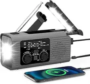 Solar Hand Crank Radio, Portable AM/FM/NOAA, 2000mAh, Wind Up, 3-Way Charging, Weather Radio, Power Bank for Travel, Long Road Trips, Indoor and Outdoor Camping, 13.5x5.8x6.8cm