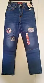 Boys Arizona Blue Flex Denim Straight Fit/Straight Leg Jeans Sz 14S W/Patches