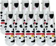 [Jaksairos] Christmas Cartoon Cute Slipper Socks 5/10 Packs Women's Winter Coral Fleecce Cozy Snug Thickened Sleep Footwear