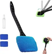 Windshield Cleaner, Car Window Cleaner Tool, CarWipes Interior Cleaning Kit, with Washable and Reusable Microfiber Pads for Shower, Car Windshield, Mirror, Glass Cleaning (Blue*1set)