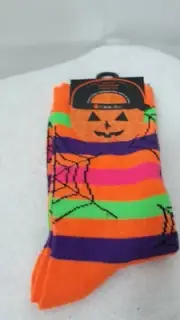 Planet Sox Kids Size 10-4 Halloween Multicolored Striped Spiderweb Sock