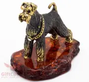 Solid Brass Amber Figurine of Schnauzer Dog IronWork