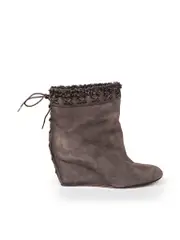 Brown Suede Shearling Wedge Boots