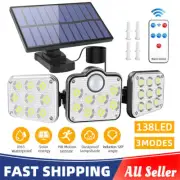 3 Head 138 LED Solar Motion Sensor Light Outdoor Garden Wall Security Flood Lamp
