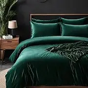 RAGA Emerald Green Velvet Quilt Cover Set, Extra Soft with Elegeant Touch, Machine Washable and Durable, 3 Pieces Doona Cover Set (Emerald Green Velvet) (King)