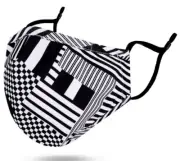 Simplicity Fabric Mask Adjustable Strap Metal Nose Bridge Black / White Checker