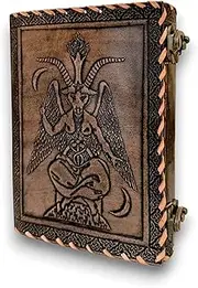 RAQI CRAFTS premium handmade leather journal – Embossed Sigil of Baphomet, Satanic Book of Shadows design, Perfect for spells, travel diary, or vintage-style gift, 8x6in Brushed Bronze color