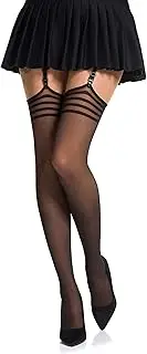 20 Denier Suspender Striped Stockings by Romartex, 2 Colors, S-XL, Black, M