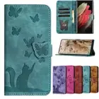 Butterfly Cat Wallet Phone Case For Samsung S25 S24 S23 FE S22 S21 FE S20 Ultra