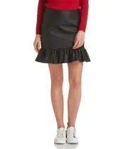 SABA Womens Size 6 Black Faux Leather Ashley Ruffle Skirt NEW + TAGS RRP $169
