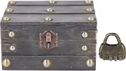 Vintage Treasure Chest Box Wooden Storage Box with Lock for Jewelry Phone Cables Home Decoration (Grey)