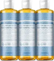 [Dr. Bronner's] Pure Castile Liquid Soap 3 Pack - Organic Oils - Vegan Gentle Skin Care - Baby Unscented - (3x237ml)