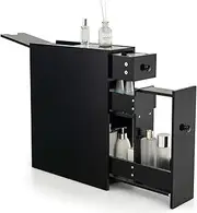 Giantex Slim Bathroom Cabinet, Freestanding Storage Cabinet, Toilet Paper Holder, Side Cabinet Storage Unit w/Pull-Out Drawer & Shelf for Narrow Space Bathroom Living Room Kitchen (Black)