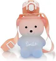 Kawaii Water Bottle Cute Teddy Bear Water Bottles with Straw, Adjustable Strap, Portable Leakproof BPA-Free Drinking Cups 27oz for Girls School Sports Travel (Pink/Blue)