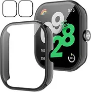 Rc-Z Screen Protector Case for Xiaomi Redmi Watch 4 Smartwatch, Hard PC Bumper & Tempered Glass Film Replacement Accessories for Redmi Watch 4, Black