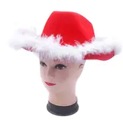 CHRISTMAS HAT Wide Brim Santa Xmas Party Costume Cowboy Fedora Red Fur Cap