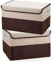2 Pack Foldable Storage Box with Lids and Handles, L40 x W28 x H26 cm, Linen Organizers, Clothes Organizers Basket, Capacity 29 L (Coffee + Beige)