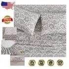 Elegant King Size Cotton Sheet Set with Elasticized Fitted Sheet - Gray Paisley