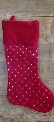 St Nicks Choice Red Velvet Stocking with Sequins Quilted Elegant 18"