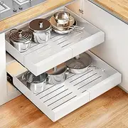 2 Pack Pull Out Cabinet Organizer, Expandable(31 to 52cm W)Pull Out Drawers for Cabinets Fixed with Adhesive Film,Adjustable Peel Stick Slide Out Drawers for Kitchen Cabinets Pantry Bathroom-53cm Deep