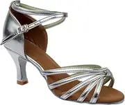 [LIFKOME] 1 Pair Latin Dance High Heels Satin Lady's Shoes Size 39 Elegant Design Easy on Off Silver