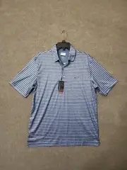 Greg Norman Performance Play Dry Golf Polo Shirt Mens M Blue Striped Stretch NEW