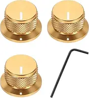 uxcell 3Pcs Aluminium Knurled Potentiometer Knobs 1/4" Volume Tone Control Top Hat Knob for Guitar Instruments Audio Mixer Amplifier Gold
