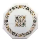 MOP and Abalone Shell Inlay Work Coffee Table Top White Marble Sofa Side Table