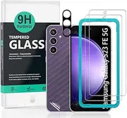 [Ibywind] 2 Pack Screen Protector For SamSung Gagalxy S23 FE 5G 6.4"(Not For Galaxy S23/S23+/S23 Ultra),9H Hardness Tempered Glass,With 1Pc Camera Lens Protector,1Pc Back Carbon Fiber Film,Anti-Scratch