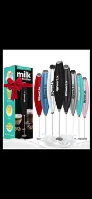 PowerLix Powerful Handheld Milk Frother With Stand Battery Operated A Black