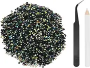 uxcell 5000pcs Flatback Rhinestones Resin, SS6 2mm Resin Rhinestones Bulk Round Shine Gems with Pickup Tools for DIY Nail Art Tumblers Mugs Clothes, Black AB