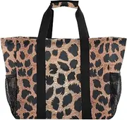 [sanluoli] Tote Collapsable Beach Bag Tote Sandproof Canvas Carrier Bags, Rose Gold Leopard Print, 1 size