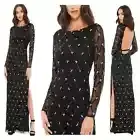 Mac Duggal NWT Cutout Back Beaded Evening Dress Lattice Rhinestone Size 2 Black