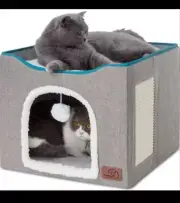 Bedsure Pet Bed Solid Cat Cube/16.5” X 16.5” X 13” Large Foldable + Scratch pad