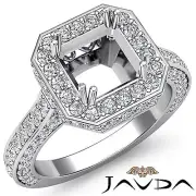 Halo Pave Asscher Shape Semi Mount Diamond Engagement Ring Platinum 950 1.7Ctw