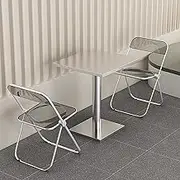 Stainless Steel Kitchen Table and Chair Set with Acrylic Folding Chairs for Small Spaces, Kitchens, Restaurants and Bars (60cm/23in Dining Table+2 Chairs)