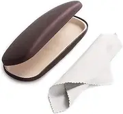 [Whyzsjnclg] Glasses Case, Eye Glass Case Glasses Case with Grey Cleaning Cloth Unisex Glasses Cover Vintage Brown Glasses Case