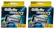 Gillette Mach3 Razor Blade Refills, 24 Cartridges NEW (2x 12 Count)