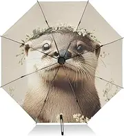 [PDZRMY] Beantiful Otter Garland UV Protection Travel Umbrella Compact for Rain and Sun - Auto Open and Close UPF 50+ Windproof Portable 46” Sun Umbrella for Women and Men