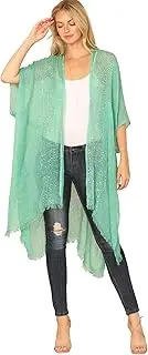 [RIAH FASHION] Classic Soft V-Neck Sequin Crochet Fringe Loose Poncho - Cold Weather Knitted Long Tassel Hem Pullover Sweater
