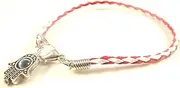[Round 5] Red & White Leather Hamsa Bracelet Silver Charm