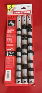 3pc CRAFTSMAN SOCKET HOLDER RAILS RACKS 1/4 3/8" 1/2" MOUNTABLE USA 41829 TT325