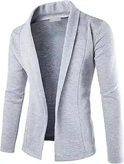 [Generic] Men's Soft Open Front Cardigan Sweater Shawl Collar Slim Fit Cardigan Sweater Shawl Collar Open Front Knit Sweater, Light Grey, Large