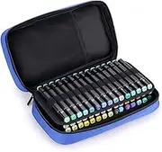BTSKY Art Marker Carrying Case Lipstick Organizer-60 Slots Canvas Zippered Markers Storage for Prismacolor Touch Spectrum Noir Paint Sharpie Markers, Empty Wallet Only (Blue)