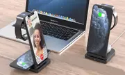 Wireless Charger Stand, 3 in 1 Fast Wireless Charging Station Dock for Apple Watch, Airpods, iPhone- Black