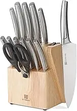 ZUNMARK Kitchen Knife Set, Professional 13 Piece Knife Set with Block and Sharpener, Sharp Chef Knife Set, Ideal for Home and Restaurants, Silver