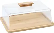 KVMORZE Acrylic Dessert Plate with Base, Bamboo Cake Tray with Clear Acrylic Cover, Cake Fruit Display Server Tray for Kitchen/Birthday/Wedding/Appetizer Dessert& Cheese Serving Platter Rectangular