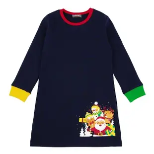 【Crocodile Junior 小鱷魚童裝】『小鱷魚童裝』聖誕印圖異色圓領洋裝(C64384-05 小童款)