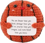 TOYMIS Funny Crochet Positive Basketball Doll, Cute Cheer Up Support Knitted with Encouragement Card for Home Office Decoration Sister Birthday Gifts White Elephant Gifts